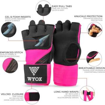 WYOX Gel Boxing Hand Wraps Inner Gloves for Men & Women, 80cm Quick Wrist Wraps Guard, Padded Knuckl...