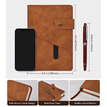 Brown A5 Leather Journal with Pen - 200 Pages Thick Paper