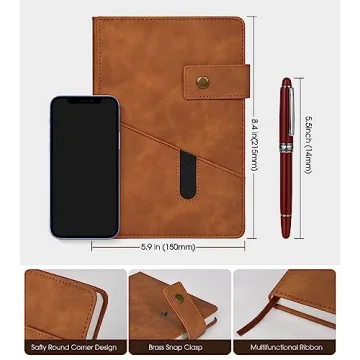 Brown A5 Leather Journal with Pen - 200 Pages Thick Paper