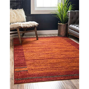 Unique Loom Autumn Collection Modern Contemporary Casual Abstract Area Rug (Terracotta/ Burgundy Bor...