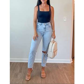 Stylish SAUNGKUAI Women's Square Neck Bodysuit for Summer