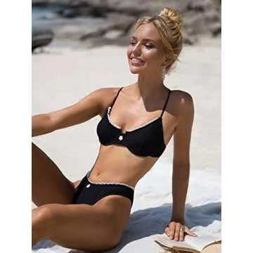 SOLY HUX Women's Lace Trim Two Piece Bikini Set - Stylish & Comfortable