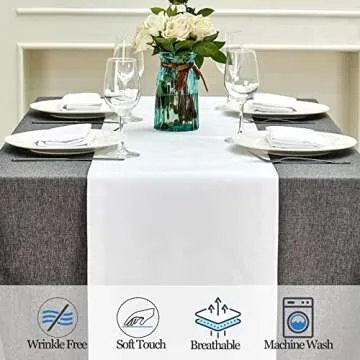 Mebakuk Linen Farmhouse Table Runner Large Burlap Style Soft and Waterproof Decorative Fabric Runner for Outdoor Wedding and Dinner (14 x 36 Inch, White)