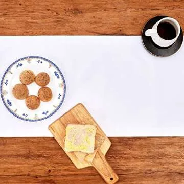 Mebakuk Linen Farmhouse Table Runner Large Burlap Style Soft and Waterproof Decorative Fabric Runner for Outdoor Wedding and Dinner (14 x 36 Inch, White)