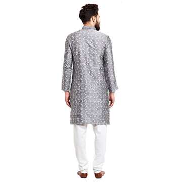 Sojanya (Since 1958, Men's Jacquard Silk Kurta & Churidaar Pyjama Grey