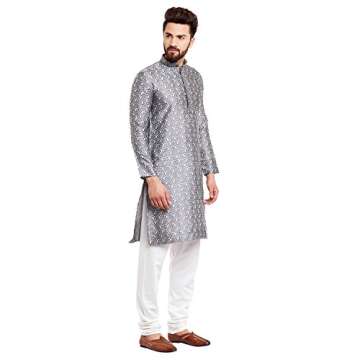 Sojanya (Since 1958, Men's Jacquard Silk Kurta & Churidaar Pyjama Grey