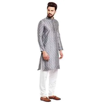 Sojanya (Since 1958, Men's Jacquard Silk Kurta & Churidaar Pyjama Grey