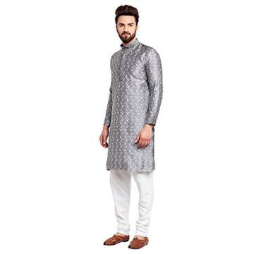 Sojanya (Since 1958, Men's Jacquard Silk Kurta & Churidaar Pyjama Grey