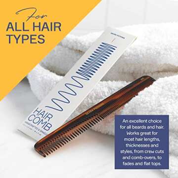 Hair Comb For Men 7.1 inch Fine and Coarse Tooth For Hair Beard And Moustache Hand Made and Sawcut (...