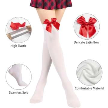 Red Bow Over Knee Socks for Halloween and Daily Wear