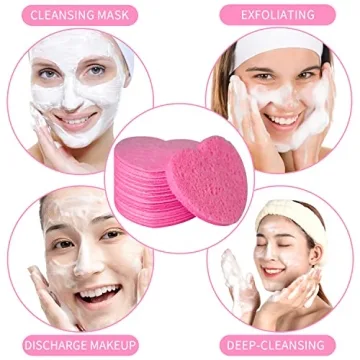 50-Count Facial Sponges Compressed, 100% Natural Cellulose Face Sponge Professional Cosmetic Spa Sponges for Face Cleansing, Exfoliating Mask, Makeup Removal for Travel and Home, Pink