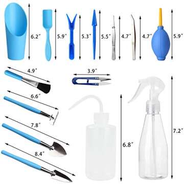 Succulent Plant Tools Kit with Tarp Mat, 15 pcs Mini Garden Hand Tools Set, Indoor Gardening & Succu...
