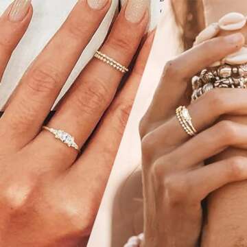 Qyalie Stackable Gold Rings for Women Set Dainty 14K Trendy Gold Plated Non Tarnish Stacking Cubic Z...