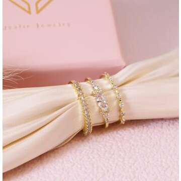 Qyalie Stackable Gold Rings for Women Set Dainty 14K Trendy Gold Plated Non Tarnish Stacking Cubic Zirconia Fashion Ring Jewelry Size 6 7 8 9 10 (3pcs, 7)