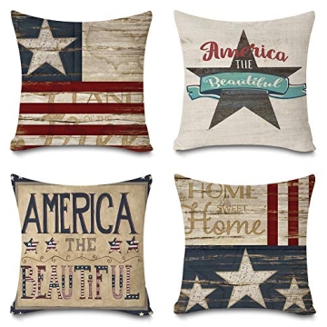Faromily Vintage Wood Patriotic Pillow Covers 4th of July Independence Day Quotes Farmhouse Decor Ho...