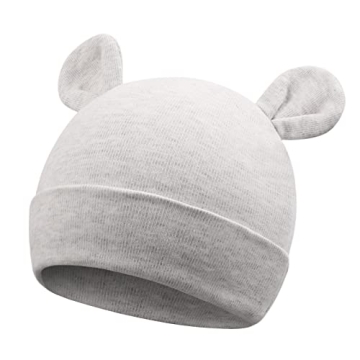 Organic Cotton Newborn Hats with Bear Ears for Infants