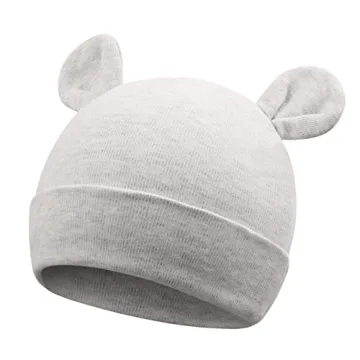 Organic Cotton Newborn Hats with Bear Ears for Infants