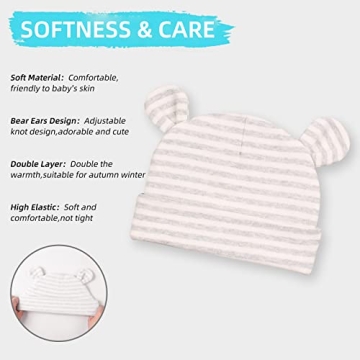 Organic Cotton Newborn Hats with Bear Ears for Infants