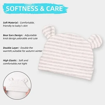 Organic Cotton Newborn Hats with Bear Ears for Infants