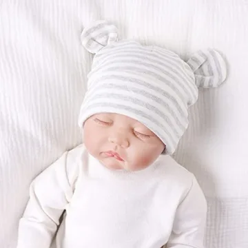 Organic Cotton Newborn Hats with Bear Ears for Infants