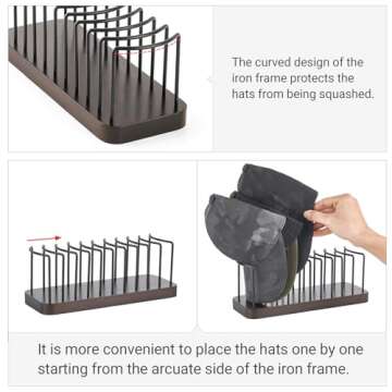 Mkono Hat Organizer for Baseball Caps, Set of 1 Hat Holder for 10 Baseball Caps, Tabletop Hat Rack Stand Hat Storage Display Baseball Cap Organizer for Desk Closet Shelf Dresser