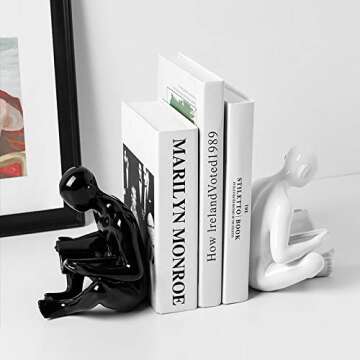 Ardax Ceramic Reading Bookend 1 Pair, Decorative Figurine Accent Piece for Home, Office, Table and D...