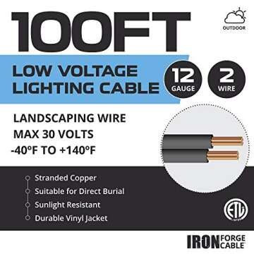 Iron Forge Cable 12/2 Low Voltage Wire - Landscape Electrical Wiring for Indoor Outdoor Lighting, Sp...