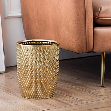 Stylish Golden Ceramic Trash Can for Elegant Spaces