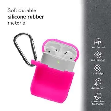 AirPods Case, GMYLE Silicone Protective Shockproof Case Cover Skins with Keychain Compatible with Apple AirPod 2 and 1 Charging Case, Rose Pink [Front LED Visible]