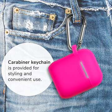 AirPods Case, GMYLE Silicone Protective Shockproof Case Cover Skins with Keychain Compatible with Apple AirPod 2 and 1 Charging Case, Rose Pink [Front LED Visible]