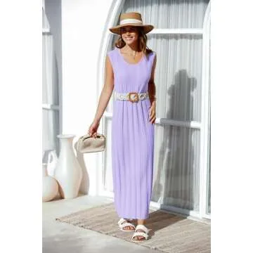 Fisoew Women's Summer Sleeveless Maxi Dress in Purple