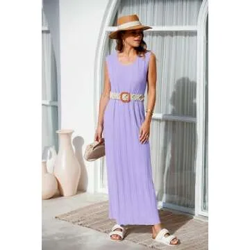 Fisoew Women's Summer Sleeveless Maxi Dress in Purple