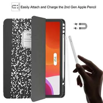 Soke for iPad Pro 12.9 Case 2020 & 2018 with Pencil Holder - [Full Body Protection + Apple Pencil Charging + Auto Wake/Sleep], Soft TPU Back Cover for 2020 iPad Pro 12.9(Book Black)