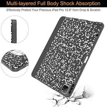 Soke for iPad Pro 12.9 Case 2020 & 2018 with Pencil Holder - [Full Body Protection + Apple Pencil Charging + Auto Wake/Sleep], Soft TPU Back Cover for 2020 iPad Pro 12.9(Book Black)