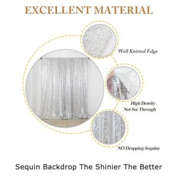 ShiDianYi 4ft X 6ft Silver Sequin Photo Backdrop, Any Size is Acceptable,Wedding Photo Booth,Photography Background,Ceremony Background