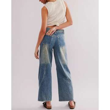 EZAPINE Women High Waisted Wide Leg Baggy Jeans