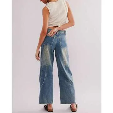 EZAPINE Women High Waisted Wide Leg Baggy Jeans