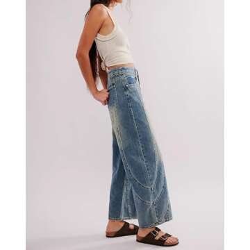 EZAPINE Women High Waisted Wide Leg Baggy Jeans