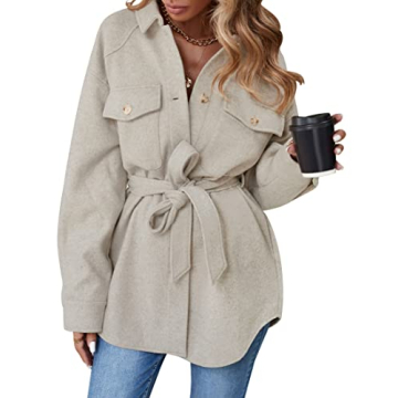 ZESICA Women's Chic Apricot Trench Coat - Elegant Belted Peacoat with Pockets