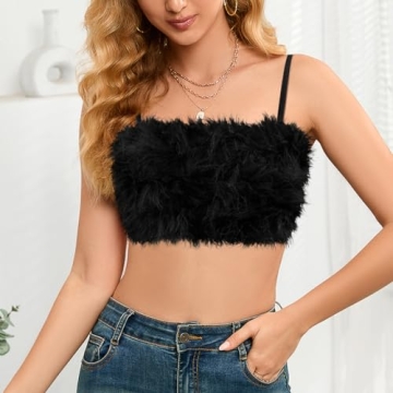 TYNORA Women's Faux Fur Crop Top for Concerts & Parties