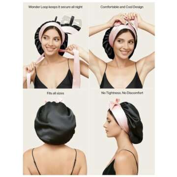 100% Mulberry Silk Bonnet for Sleeping Women with Curly Hair - Short Long Hair Bonnet for Sleeping -...