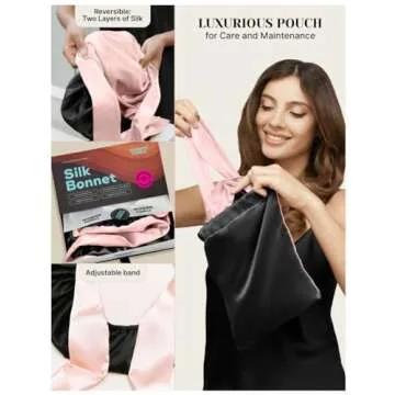 100% Mulberry Silk Bonnet for Sleeping Women with Curly Hair - Short Long Hair Bonnet for Sleeping - Alternative to Double Layer Satin Bonnet with Tie Band - Premium Hair Wrap for Sleep Black