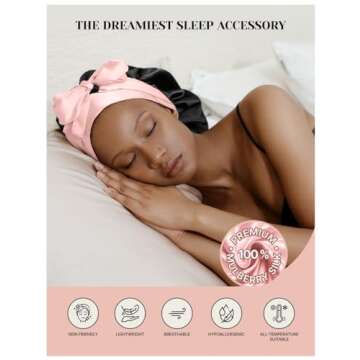 100% Mulberry Silk Bonnet for Sleeping Women with Curly Hair - Short Long Hair Bonnet for Sleeping - Alternative to Double Layer Satin Bonnet with Tie Band - Premium Hair Wrap for Sleep Black