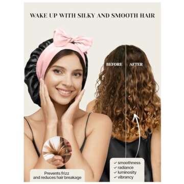 100% Mulberry Silk Bonnet for Sleeping Women with Curly Hair - Short Long Hair Bonnet for Sleeping - Alternative to Double Layer Satin Bonnet with Tie Band - Premium Hair Wrap for Sleep Black