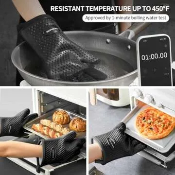 MAD SHARK Silicone Oven Mitts Heat Resistant 450 Degrees,Waterproof & Non-Slip Oven Gloves with Fing...