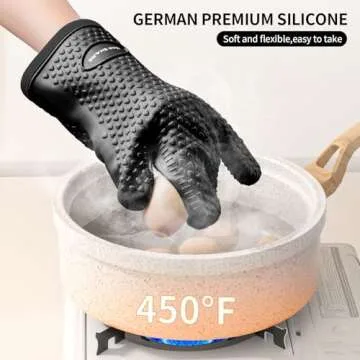 MAD SHARK Silicone Oven Mitts Heat Resistant 450 Degrees,Waterproof & Non-Slip Oven Gloves with Fingers,Cotton Lined Silicone Oven Gloves Kitchen Mitts for Baking Cooking Barbecue,Women,Oven(Black)