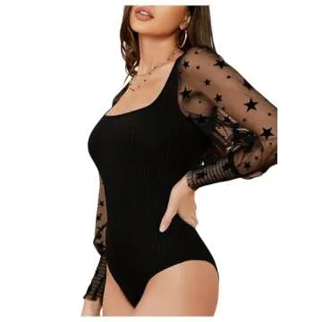 Stylish WDIRARA Women's Polka Dots Sheer Bodysuit