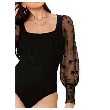 Stylish WDIRARA Women's Polka Dots Sheer Bodysuit
