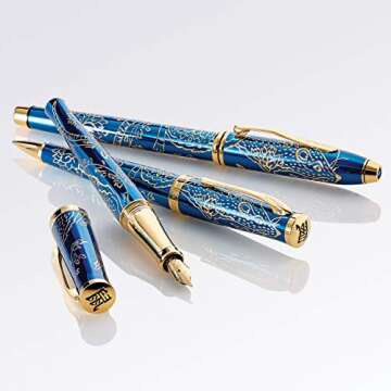 Cross Townsend 2020 Year of the Rat Special Edition Translucent Blue Lacquer w/ 23KT Gold Plated Inlays and Appointments Medium Nib Fountain Pen