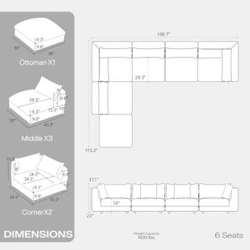 Oversized Modular Sectional Sofa,Cloud Couch Sectional Deep Seat Sofa Cushion Covers Removable,Overs...